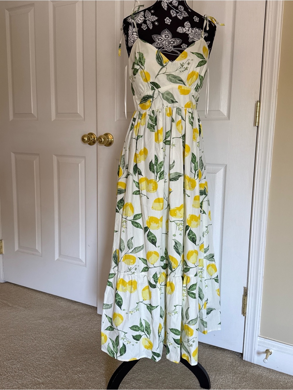For Love & Lemons White Maxi Dress with Yellow Lemon Print